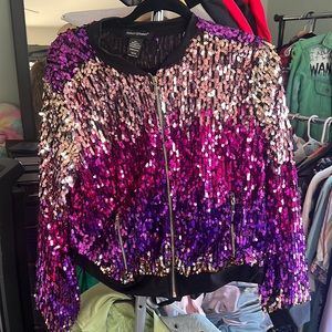 Multicolored sequin zip up fashion jacket
